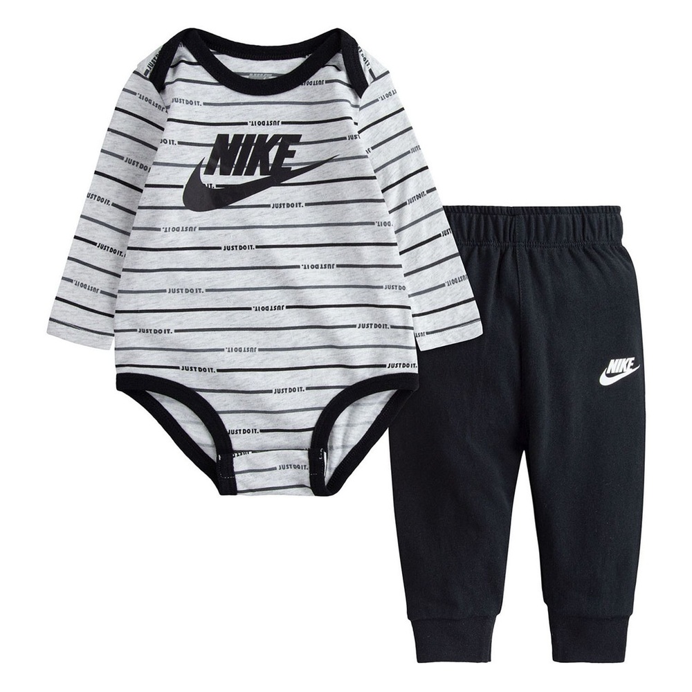 Nike Baby 2 Piece Bodysuit & Pants Set 9M Striped Long Sleeve Logo Outfit